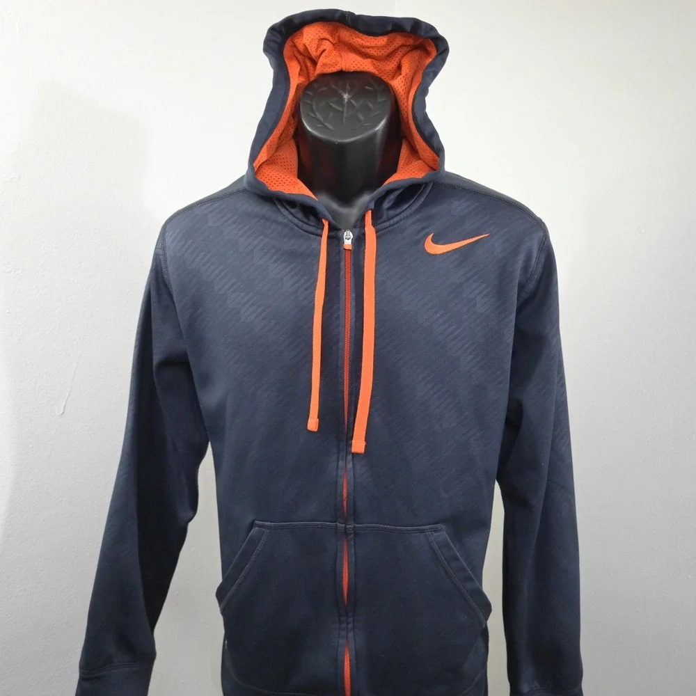 Nike Full Zip Hoodie Mens Medium Dark Blue Therma-Fit Training Sweatshirt